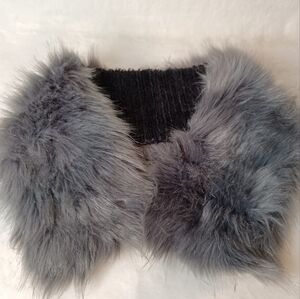 Michael Stars Black and Gray Faux Fur Cowl Collar